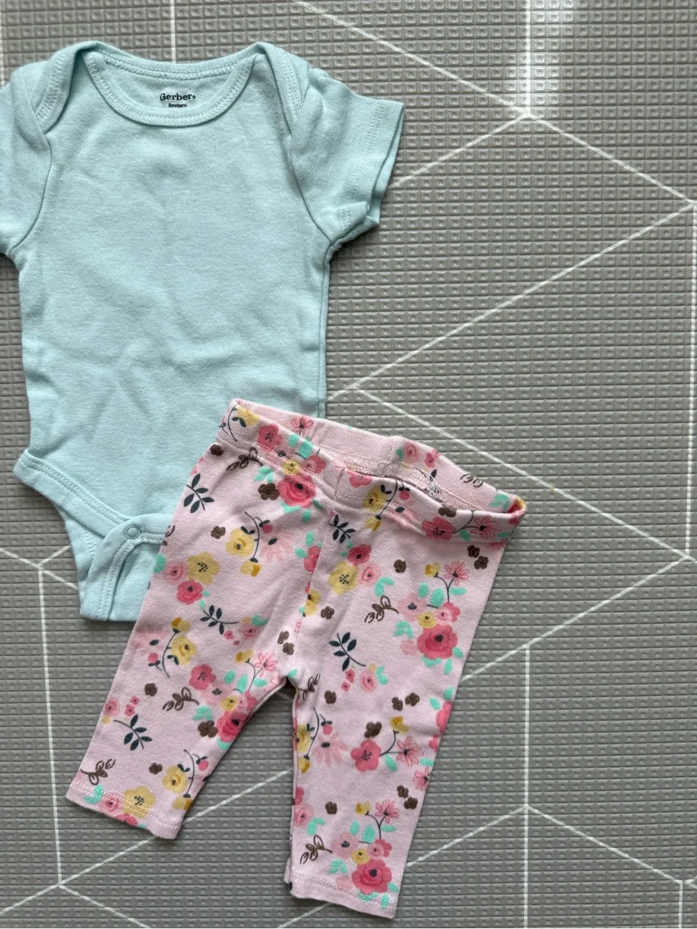 Gerber Mint Green Bodysuit with Pink Floral Pants